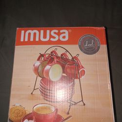IMUSA 12 Piece Espresso Set with Rack Red