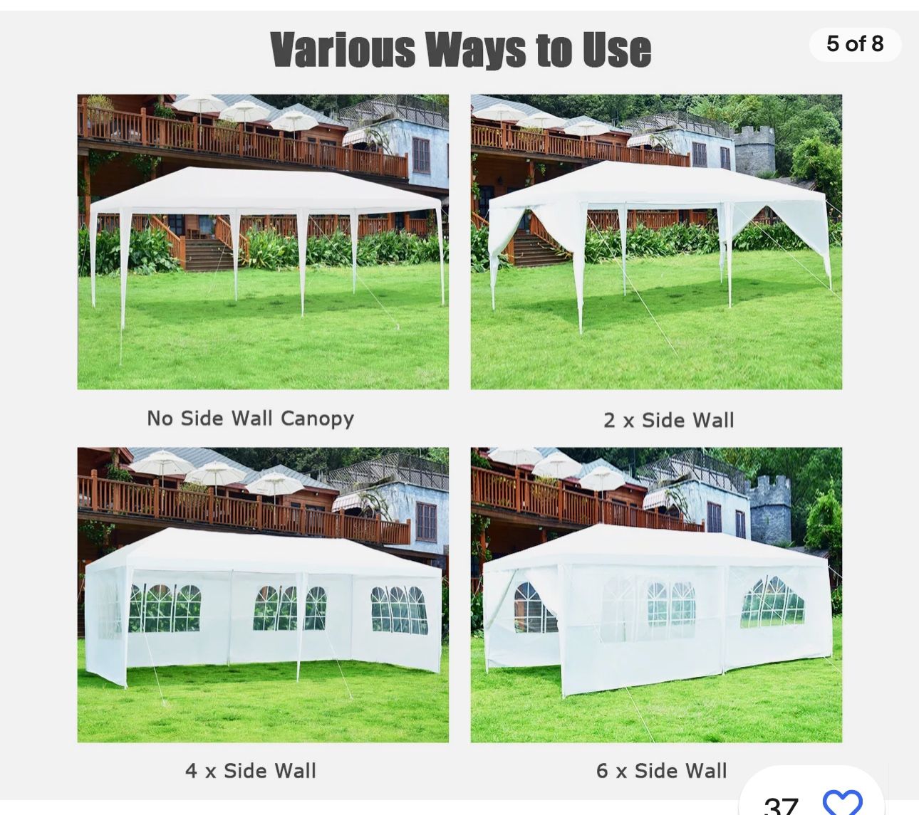 10'x20' Outdoor Party Tent, Large Wedding Birthday Tents for Parties, White Canopy Tent with 6 Removable Sidewalls