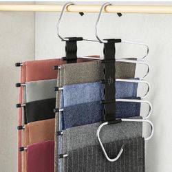 Pants Hangers Space Saving - 2 Pack - Non-Slip Multi-Layer Space Saving Hangers - Multifunctional Clothing Rack for Closet Storage - Ideal for Jeans, 