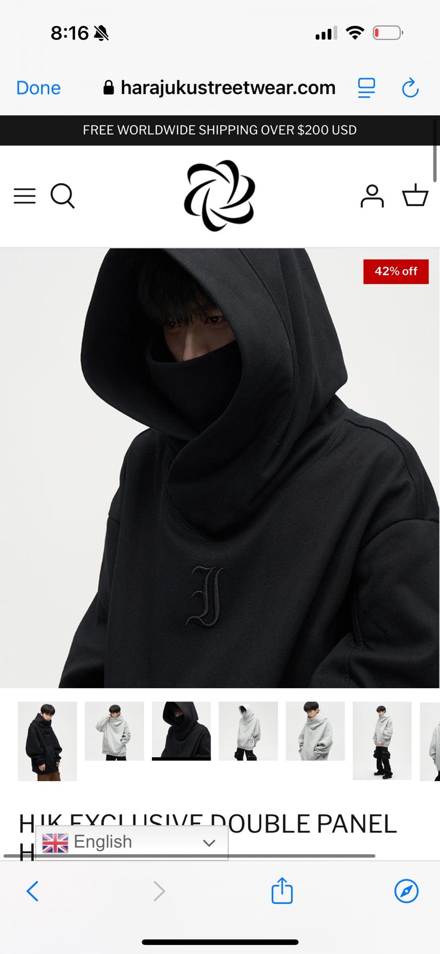 HJK EXCLUSIVE DOUBLE PANEL HOODED JACKET Medium