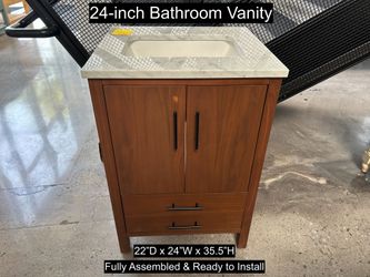 24" Bathroom Vanity with Carrara Marble Countertop & Solid Wood & Plywood Cabinet #3546