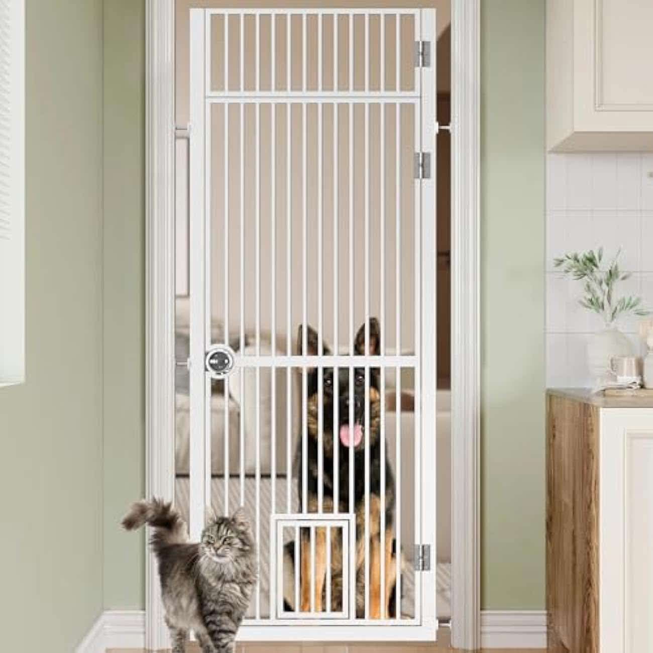 MODCART 71" Extra Tall Cat Gate For Doorway, Adjustable Wide 30.2"-32.6" Dog Door (open box)