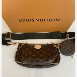 AUTHENTIC LOUIS VUITTON MULTI POCHETTE W GREEN STRAP 