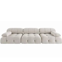 Velvet Straight Square 3 Seater Sectional Sofa