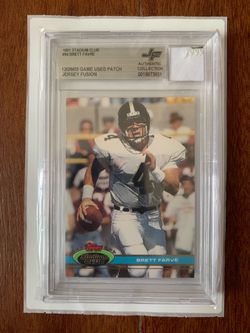 1991 STADIUM CLUB #94 BRETT FAVRE   AUTHENTIC 12/28/03 GAME USED PATCH COLLECTION JERSEY FUSION 001(contact info removed)