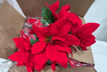 Box of 16 bright red artificial silk poinsettia flower bushes New