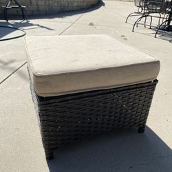 Gymax Set of 2 Patio Rattan Ottoman Footrest Garden Outdoor w/ Brown Cushion