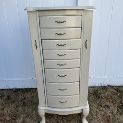 Large white wood standing jewelry armoire