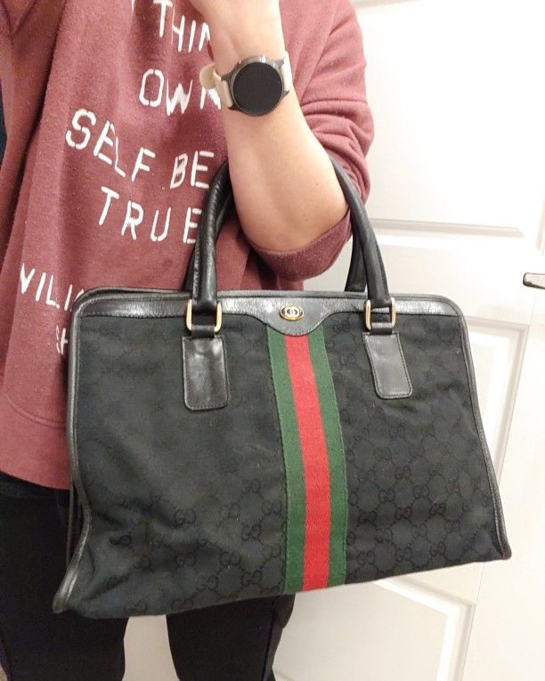 Authentic Vintage Gucci GG Monogram Supreme Sherry Web Ophidia Tote Bag