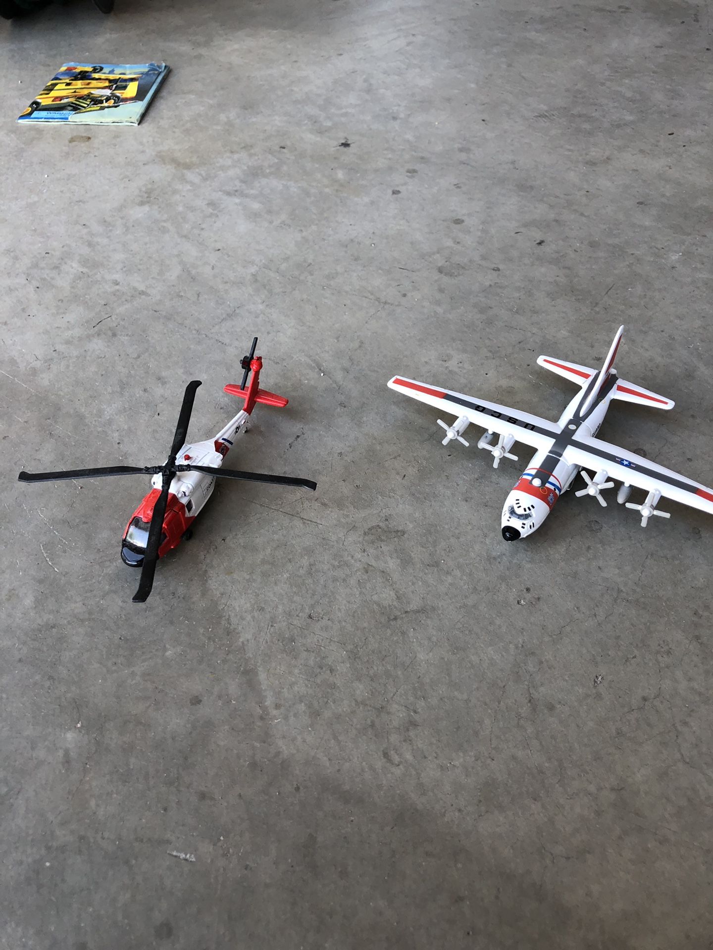 Toy airplanes and helicopter Coast guard helicopter and c-130 rescue airplane