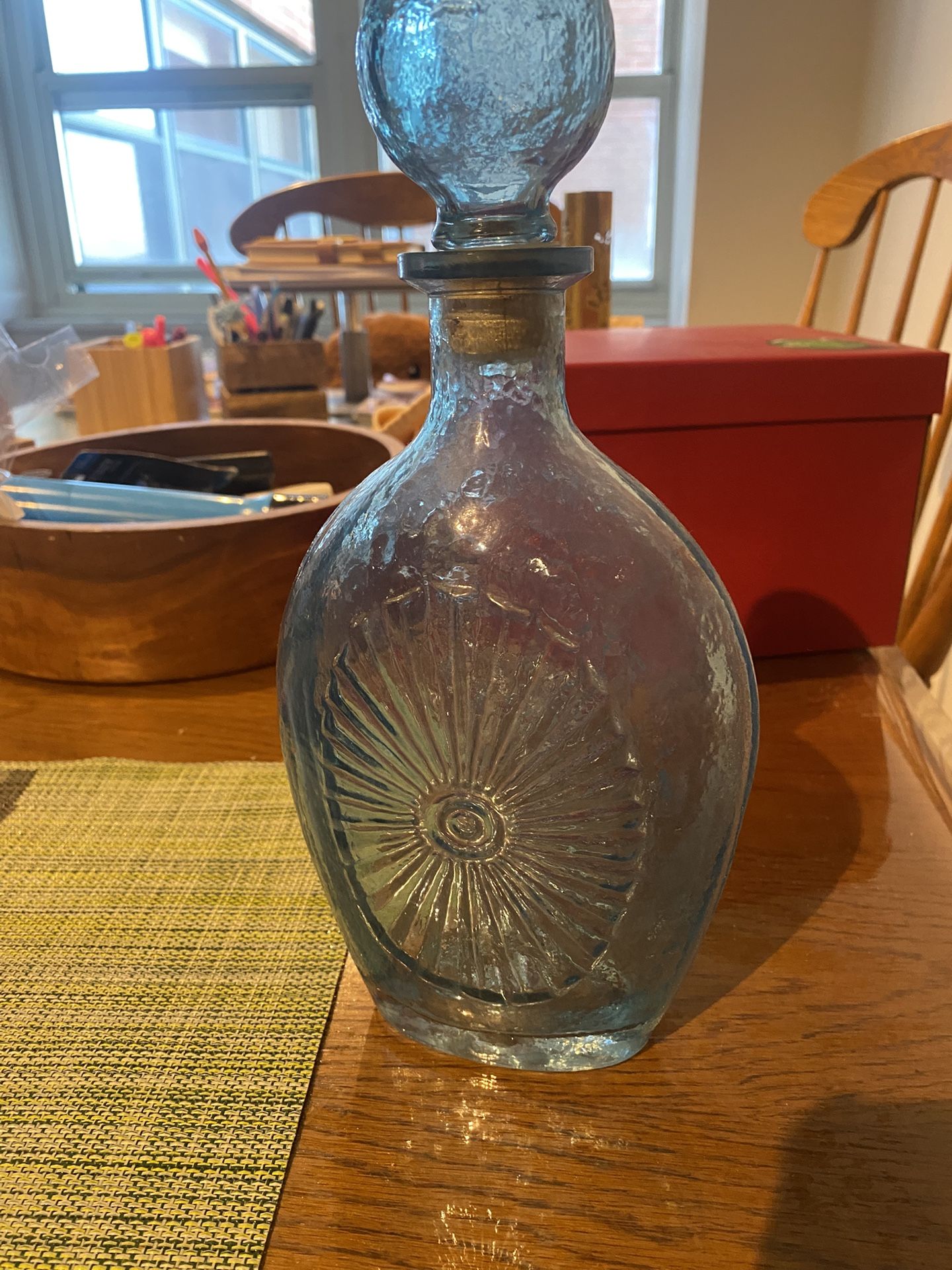 Vintage Lord Calvert Blue Glass “ Friendship “ Decanter Bottle