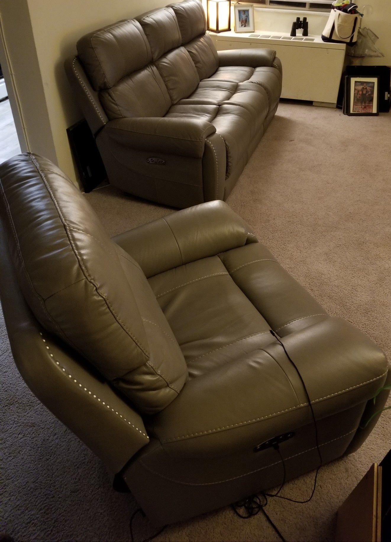 Leather reclining sofa and chair
