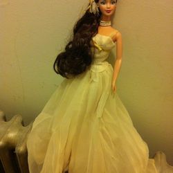 Barbie Collectible Mattel Birthday Wishes 1991 Rare Gold Yellow Dress Brown Ponytail