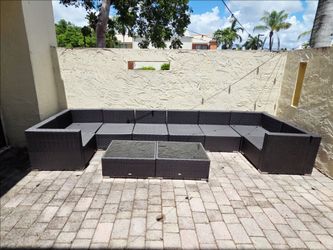 Outdoor patio black wicker 10 piece set