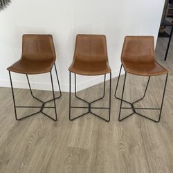 West Elm Slope Leather Counter Stools (Set Of 3)