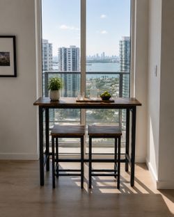 Bar Table 3 piece Set with 2 Stools Like New Natural Wood-Tone