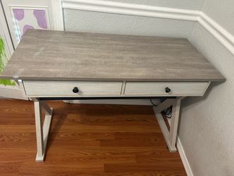 Gray and white wood desk
