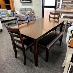 COVIAR BROWN DINING TABLE AND CHAIRS WITH BENCH (SET OF 6)