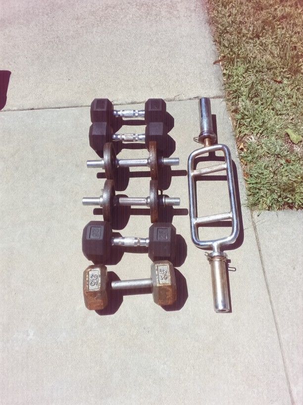 Dumbbell Weights And Total Curl Bar