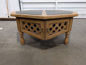 Octagonal Wood Coffee Table with Lattice Panels