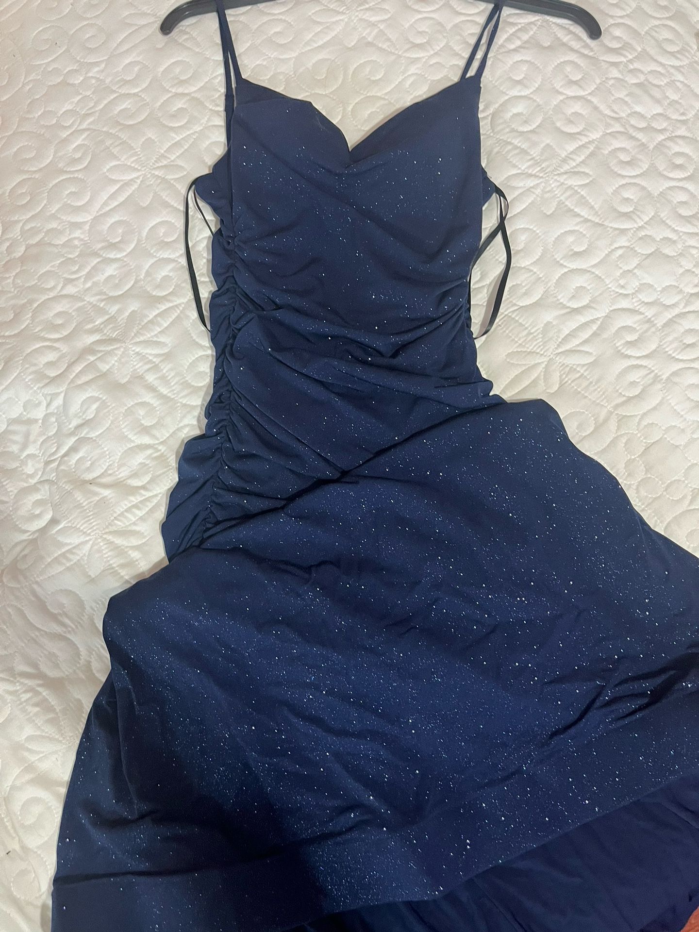 Navy blue glitter prom dress
