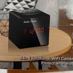 Hidden Camera Spy Cam Wireless - HD 1080P Alarm Clock, FM Radio, Bluetooth Speaker - Nanny Cams with Phone App - Night Vision & Motion Detector