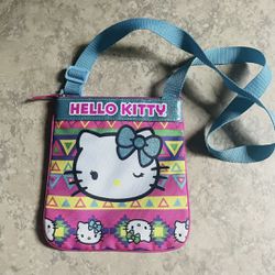 Hello Kitty 2013 Kids Purse/Pocketbook Pink Blue Glitter 8x8 Adjustable Strap(v)