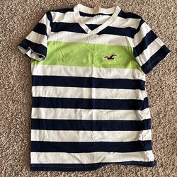 White Stripped Hollister V Neck Shirt 