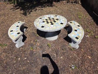 Concrete Table / Chairs Set - Outdoor Patio Furniture Yard Porch Pool