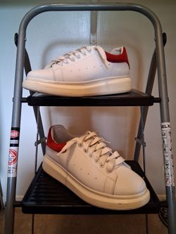 Alexander McQueen Oversized Sneakers White/Red Suede Heel Mens size 10