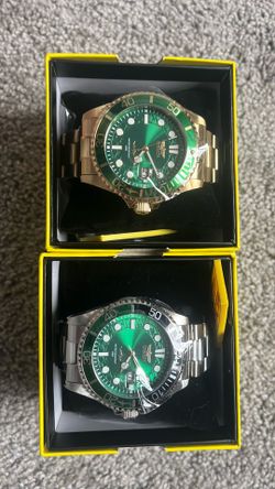 Invicta Pro Diver 43 Mm.  Emerald Green And Gold And Pepsi Dial Eagles Colors. Black Green Both Watches 