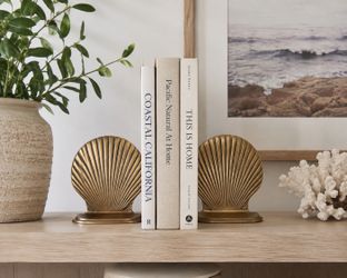 Vintage Solid Brass Clam Shell Bookends Set Matching Pair Seashell Coastal Nautical Maritime Decor