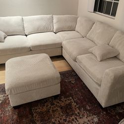 New Corduroy Sectional.  Beige.  99” X 99”.  Free Delivery!