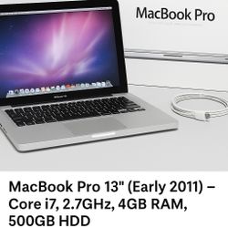 💻 MacBook Pro 13” (Early 2011) – Core i7, 2.7GHz, 4GB RAM, 500GB HDD