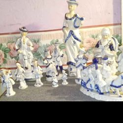 11 Piece Blue And White Porcelain Collection.Most Marked Made In Tawain.