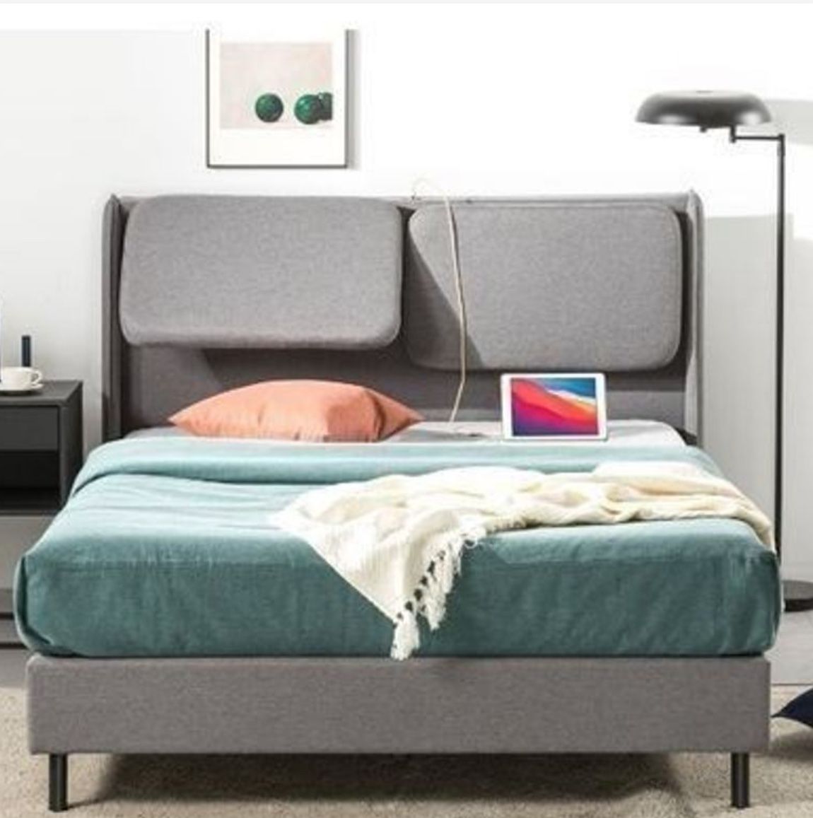 Avery Platform Bed With Reclining Headboard, Full Dark Gray (Avery Platform Bed With Reclining Headboard)