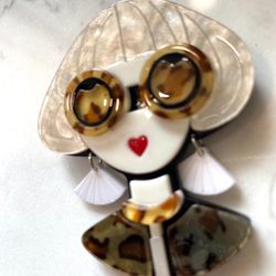 Cutest Vintage Style Brooch / Lapel Pin Fashion Fun - New  Made in Thick Acrylic Material - Leopard 