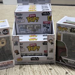 Star wars Funko pop and itty bitty pop Boba Fett Grogu Luke Skywalker Mandolorian