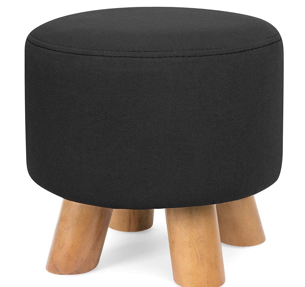 Foam Padded Pouf Ottoman Footrest Stool w/Removable Linen Cover and Non-Skid Wooden Legs,