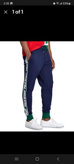 Ralph Lauren Polo Men's Logo-Tape Fleece Track Pants -Blue-L.