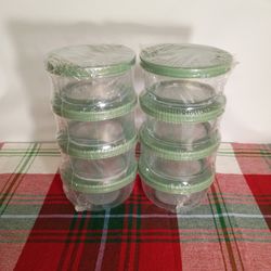 Set of 2 Small Room Essentials Glass Round Snack Containers – Pistachio Green Lids – Brand New