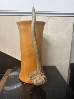 Handcrafted olive wood and natural deer antler pitcher 9.5”
