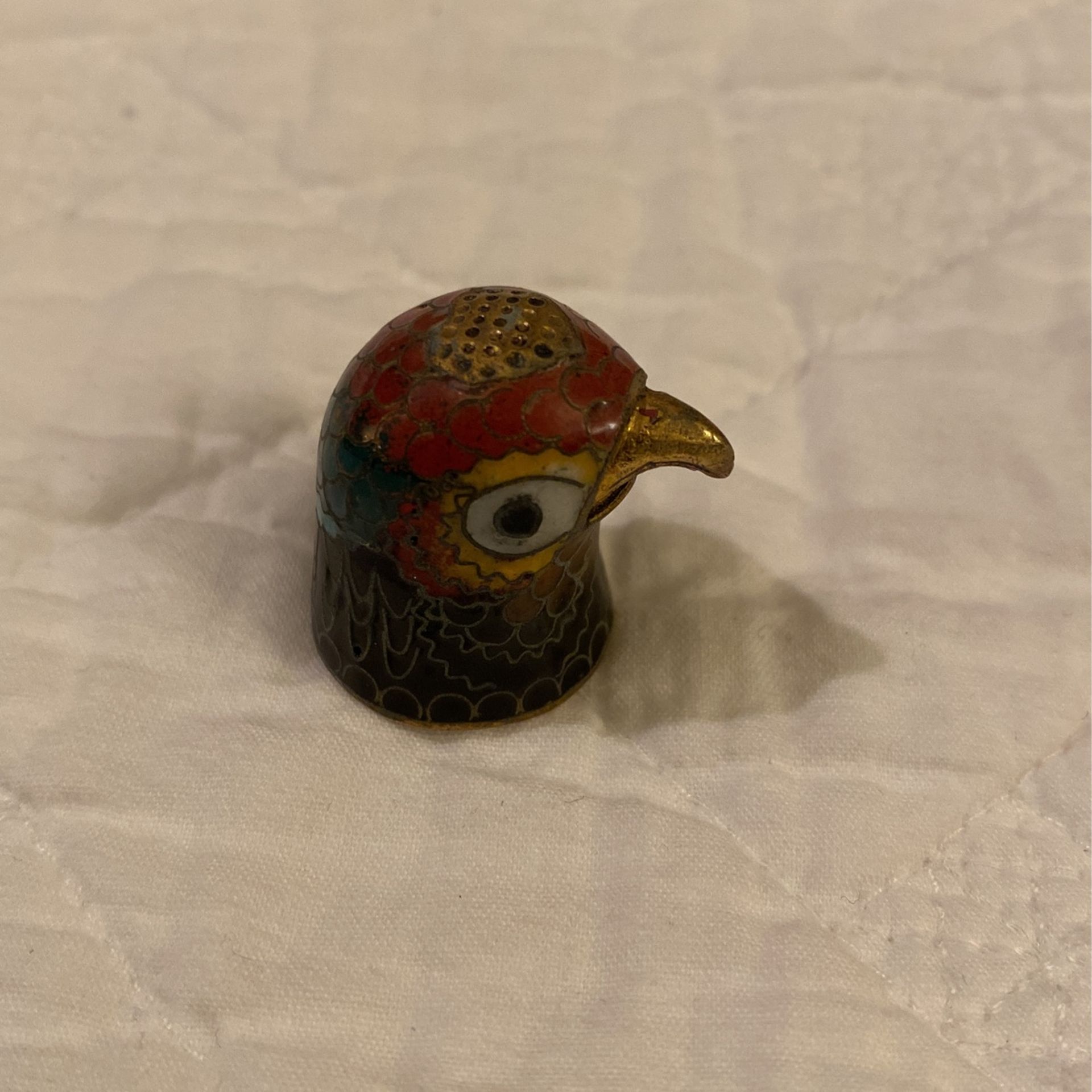 Vintage Miniature Cloisonne BIRD Head Thimble
