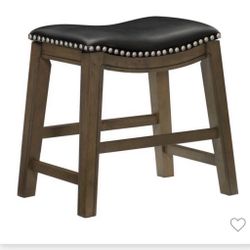 Homelegance 18-Inch Dining Height Wooden Bar Stool with Solid Wood Legs and Faux Leather Saddle Seat Kitchen Barstool Dinning Chair