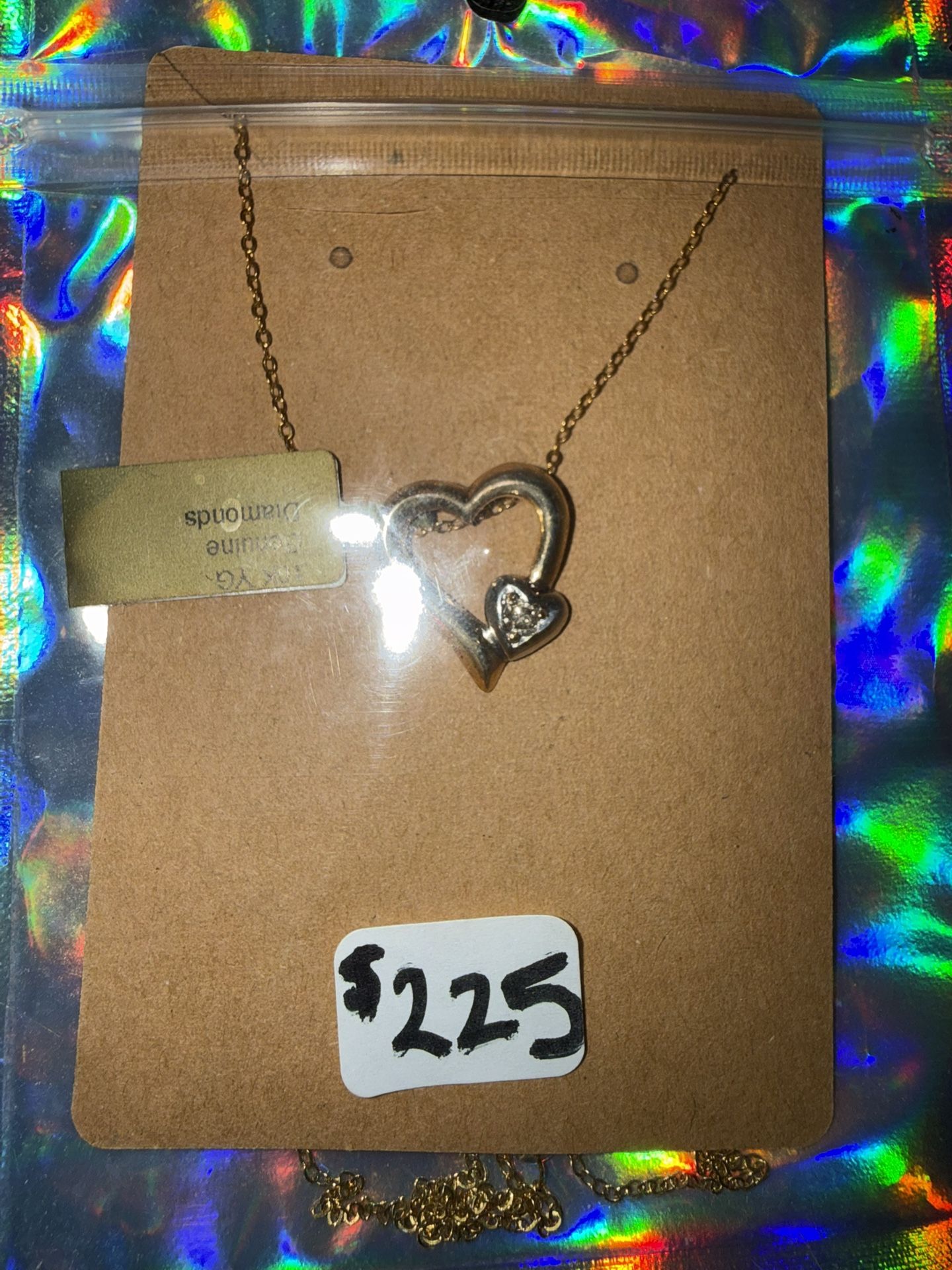 GORGEOUS New 10K Yellow Gold SOLID Heart Necklace with .50 TCW Natural Diamonds! 22”