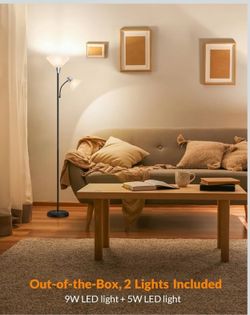 LEPOWER Floor Lamp, Bright Standing Lamp with Replaceable 3000K LED Lights Easy to Assemble, Individual Rotary Switch, Adjustable Side Reading Light,
