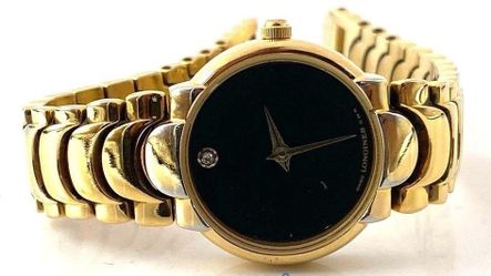 Vintage LONGINES QWR Swiss Black Dial Round Quartz Women 14K Gold Watch New Battery.