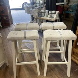 Set Of 4 Barstools/Counterstools -Antique Grain sack