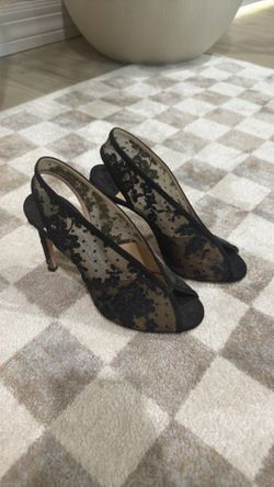 Jimmy Choo black Lace Open Toed Heels - Like New
