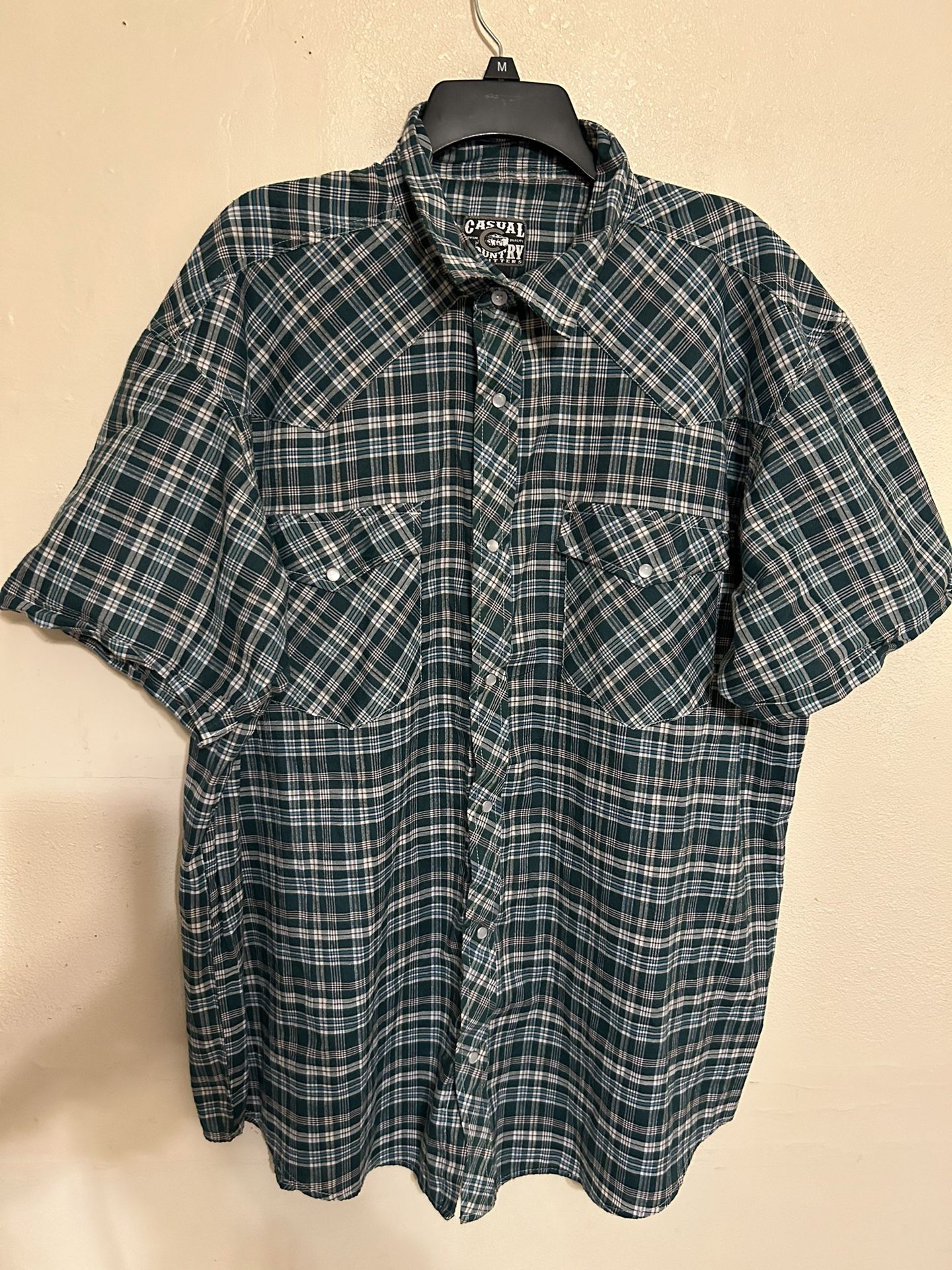 Casual Country Outfitters Men’s Shirt Plaid Peral Snap Green And White Size 3XL Short Sleeves